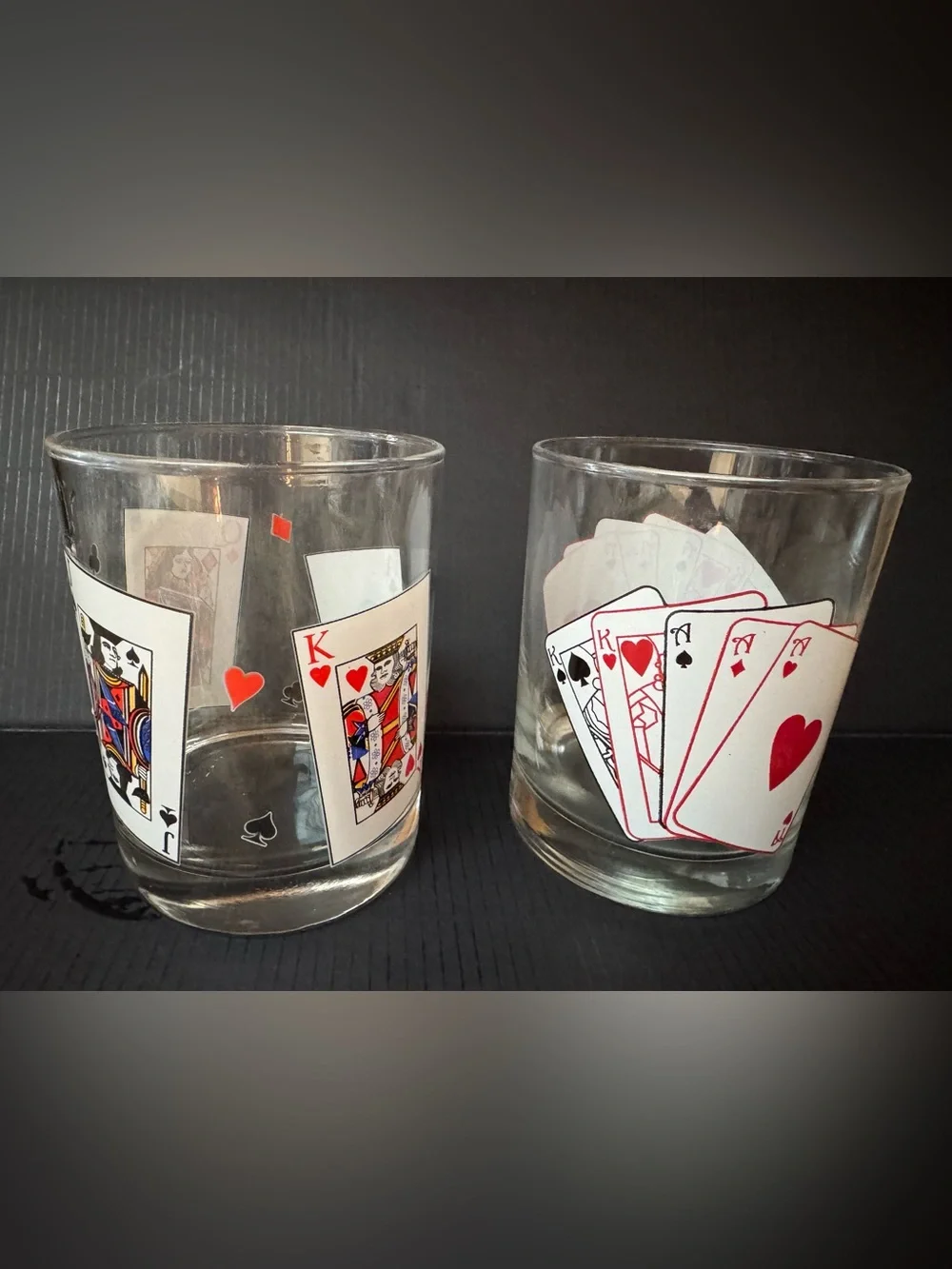 Vintage Poker ♥️ ♦️ ♣️ ♠️ Playing Card Whiskey Rocks Glasses - Set of 2
